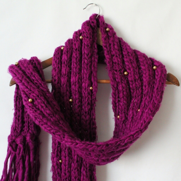 Made Of Me Long Cable Knit Fuchsia Boho Scarf - Picture 2 of 4